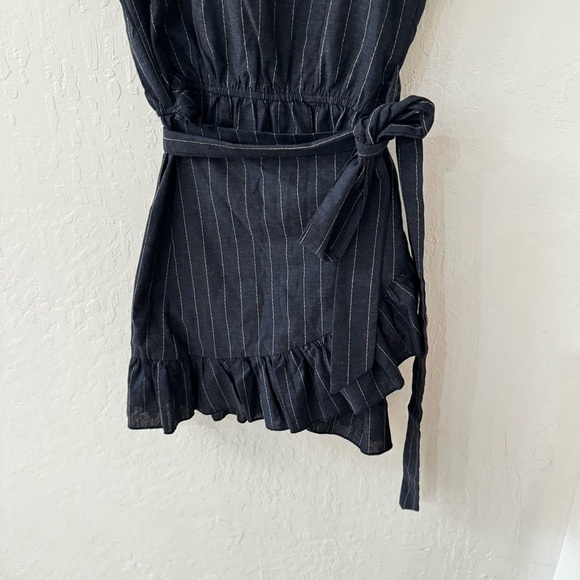 Etophe Studio Navy Blue Flutter Ruffle Wrap Mini Dress Cotton Size Small - Picture 7 of 12